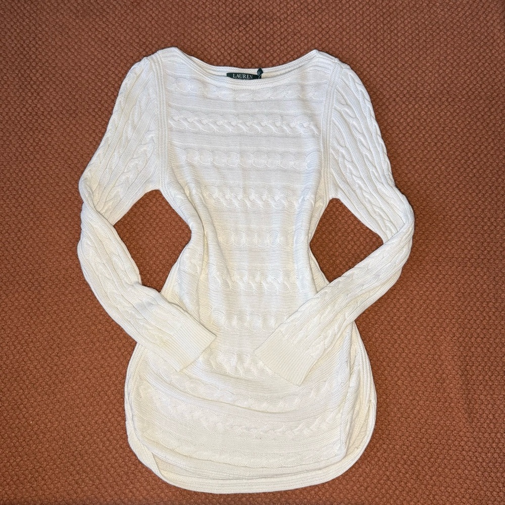 Cotton white knit long top/ short dress / swim coverup.